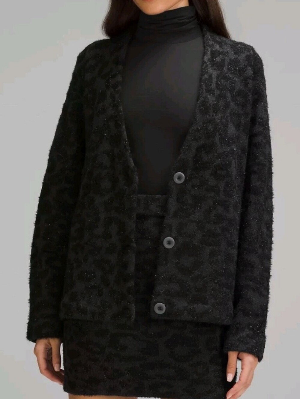 NWT Lululemon Athletica Wool Blend Cardigan Size XL Gray Black Leopard Print